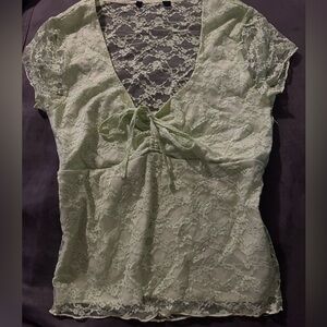 floral Lace V-Neck sheer Top in lime Light Green